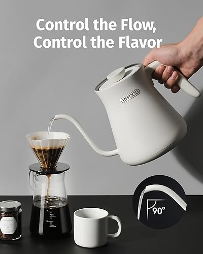 Miniatura 2 de INFOOD Hervidor eléctrico de cuello de cisne de 0.8 L, control de temperatura preciso para verter sobre café y té, agua de ebullición rápida de 1200