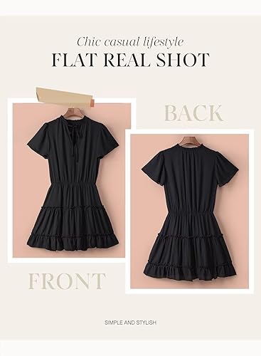 Miniatura 6 de Dokotoo Vestido de manga corta con cuello en V y volantes para mujer, para primavera y verano, 2025, elegante, mini falda corta