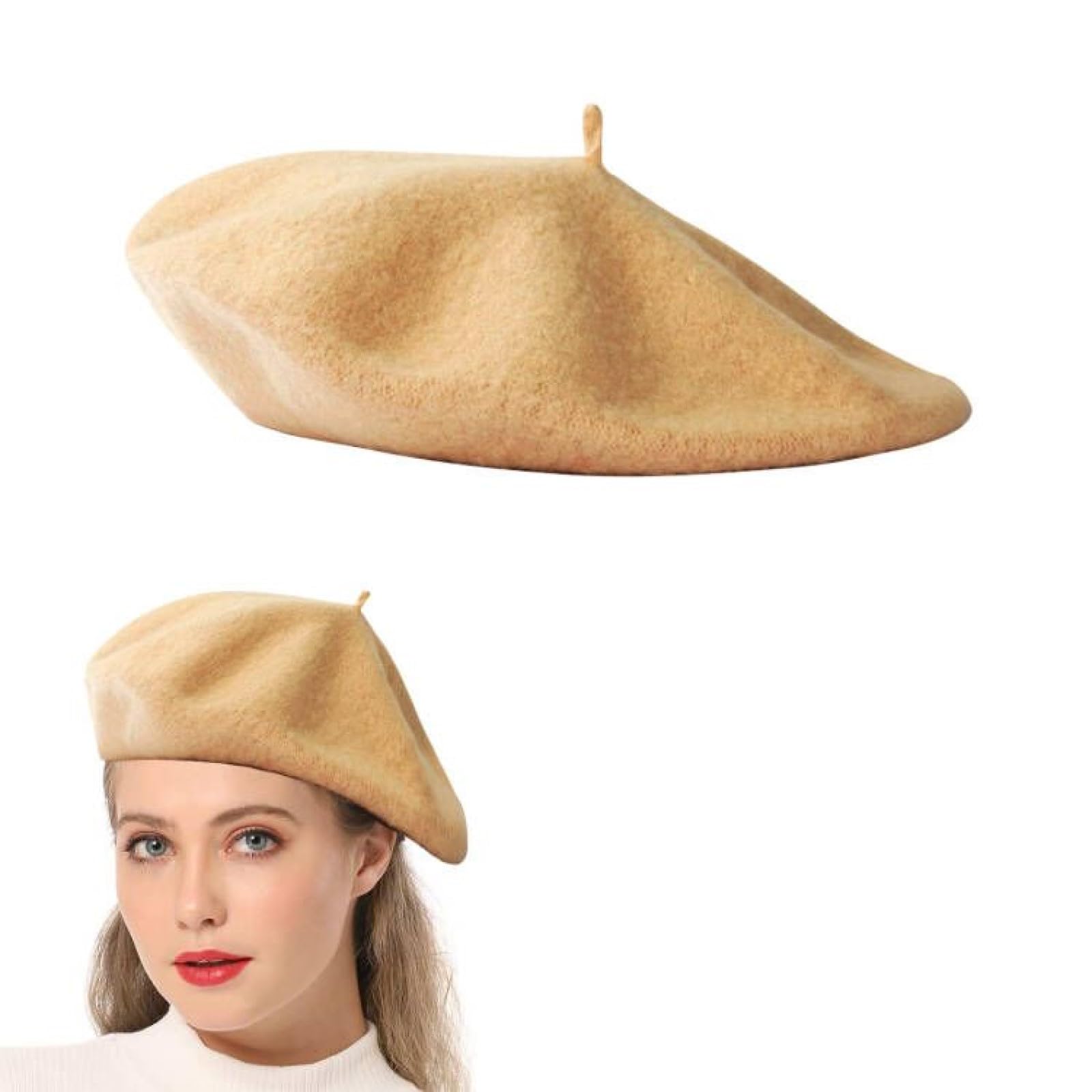 Wantonfy Baret-muts voor dames, Franse stijl wintermode warme wollen voering gebreide muts, Wit, One size