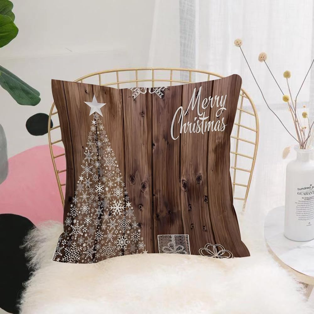 HYOSXW Cushion Cover,Throw Pillow Case Home Decorative for Living Room Bedroom Sofa Chair 16X16 Inch,Christmas card with cut out paper snowflakes and wishing on brown wooden backgr,Pillowcase 40X40cm