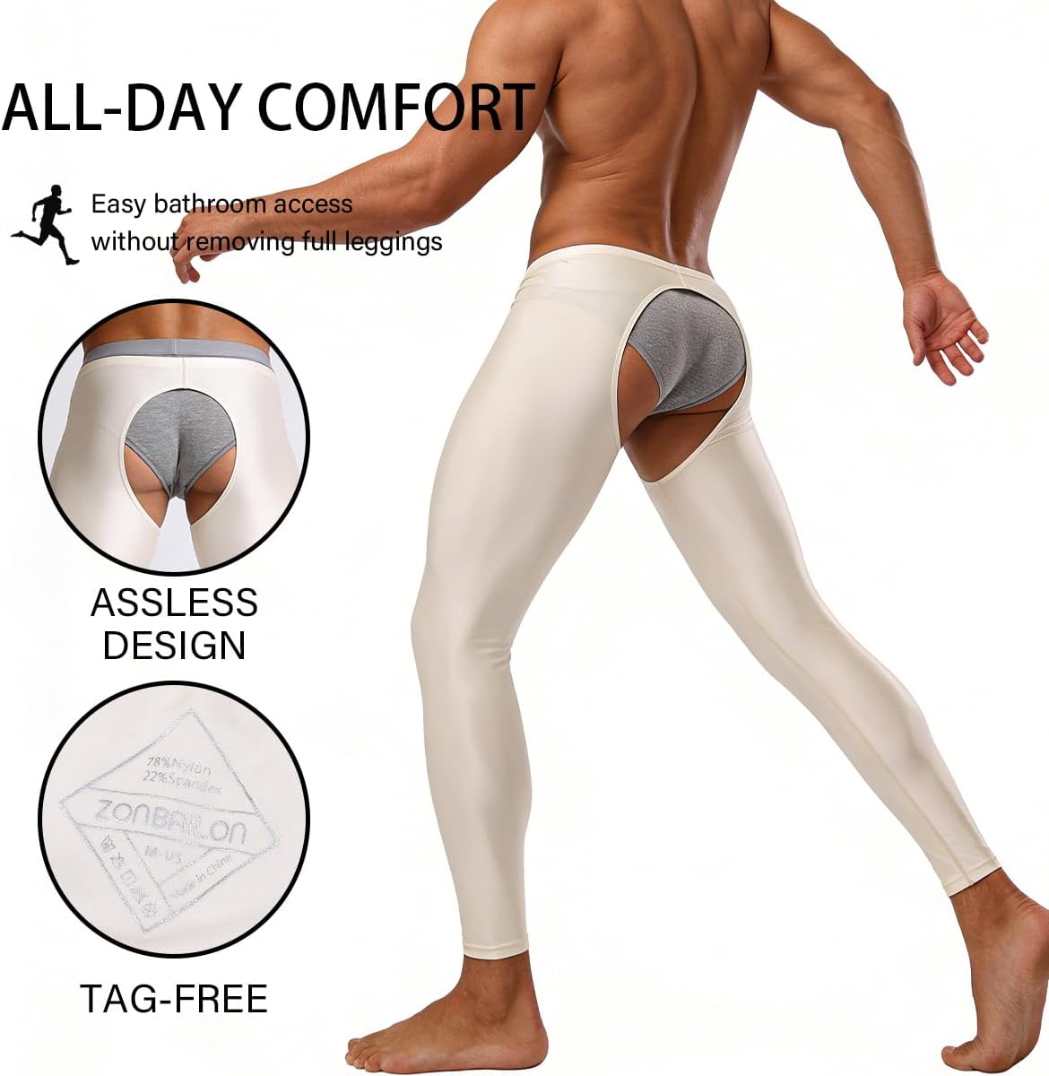 YINYOUYU Mens Leggings Ice Silk Pants Crotchless Tights Base Layer Long Johns Underwear Bottoms - Image 4