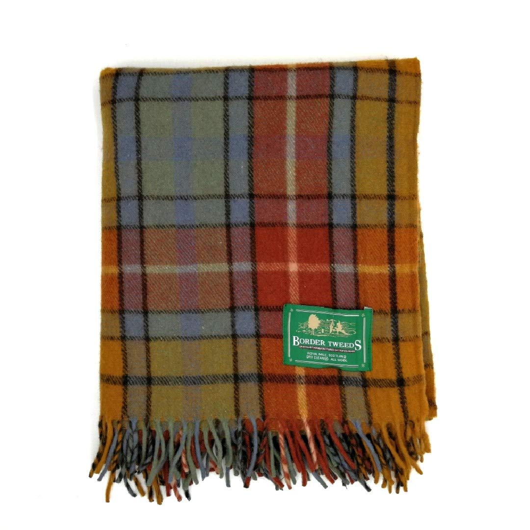 BORDER TWEEDS 100% Pure Wool Tartan Knee Blanket Rug Throw Scottish Heritage Antique Buchanan Size 95cm x 155cm