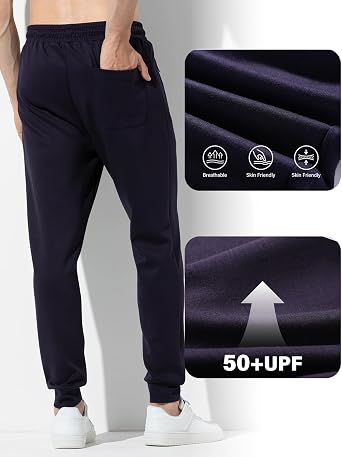 Casey Kevin Men's Joggers with Zipper Pockets Athletic Training Sweatpants | Breathable Ultra-Soft Track Pants Lightweight Jogger Casual Tapered Cuffed Long Trousers Elastic Waistband with Drawstring