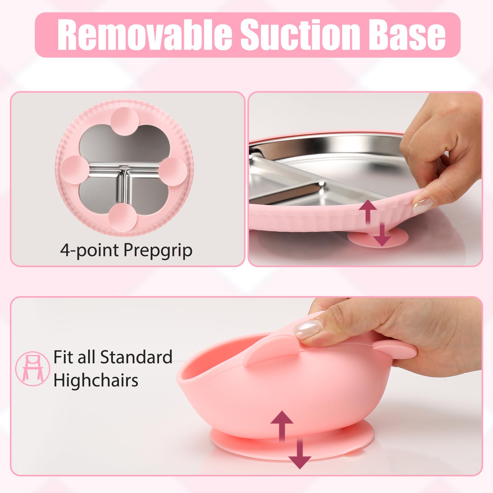 CLDY 4 Pack Stainless Steel Baby Plates and Bowls Sets, with 100% Silicone Suction Plate Base - Image 4