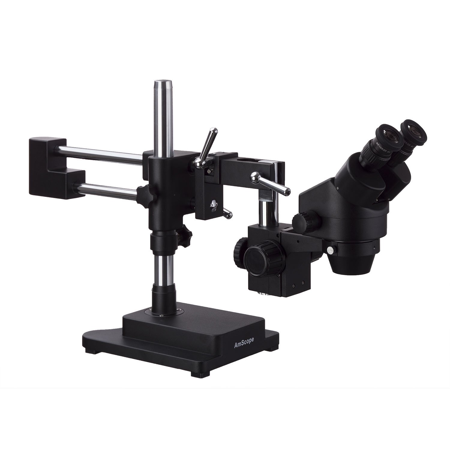 AmScope 3.5X-180X - Microscopio de zoom estéreo binocular con soporte de brazo doble negro