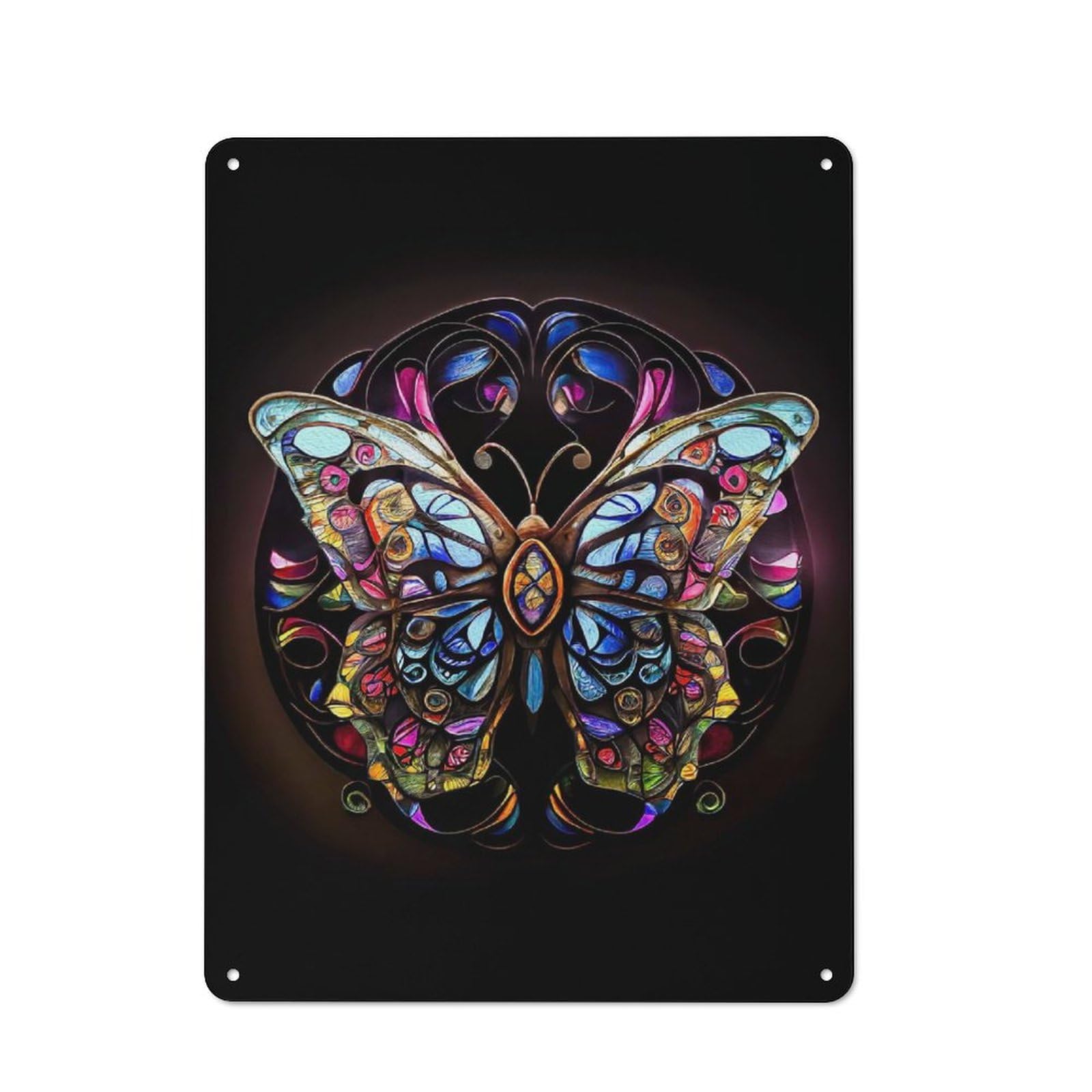 Stained Glass Butterfly Retro-style Tin Sign 40x30cm for Man Cave Or Games Room, A Metal Wall Feature for Games Rooms And Man Caves