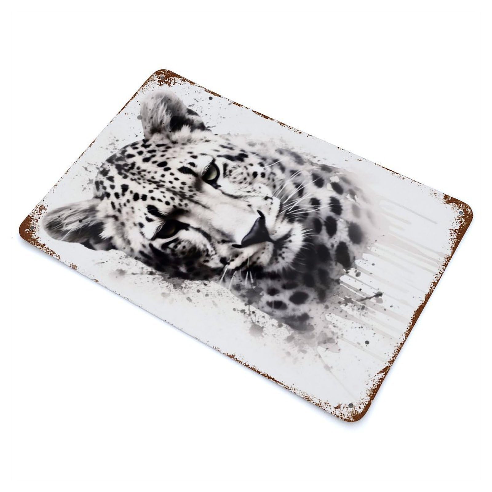 Cheetah Beauty Watercolor Vintage Rust Metal Sign 11.8"x7.9", Farmhouse Wall Decor for Garage, Pub Or Kitchen