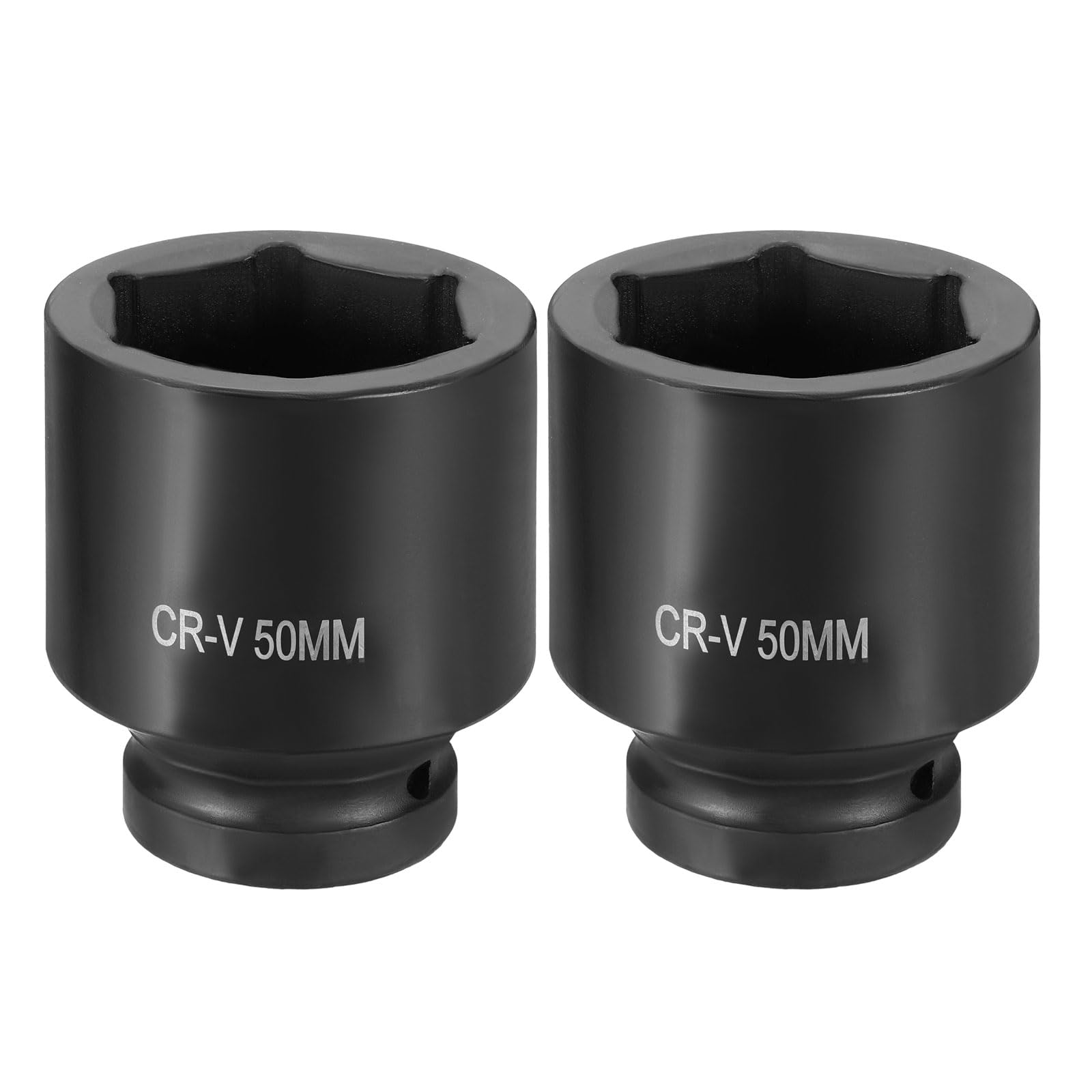 sourcing map 2pcs 6 Point Impact Socket 1" Drive 50mm Metric Socket CR-V Steel Spindle Axle Hex Sockets for Machine Shaft Nuts Bolts Repair, Black