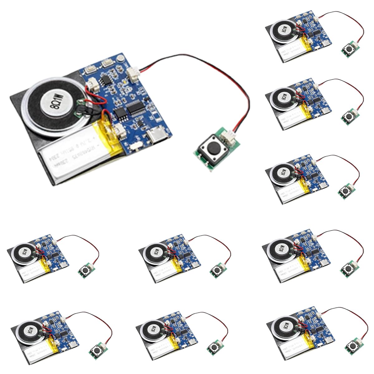 XLW Modulo audio, modulo audio attivato con pulsante da 16 MB con altoparlante, cavo di ricarica di tipo C, chip di registrazione audio facile da 16 minuti per saluti personalizzati, progetti fai da