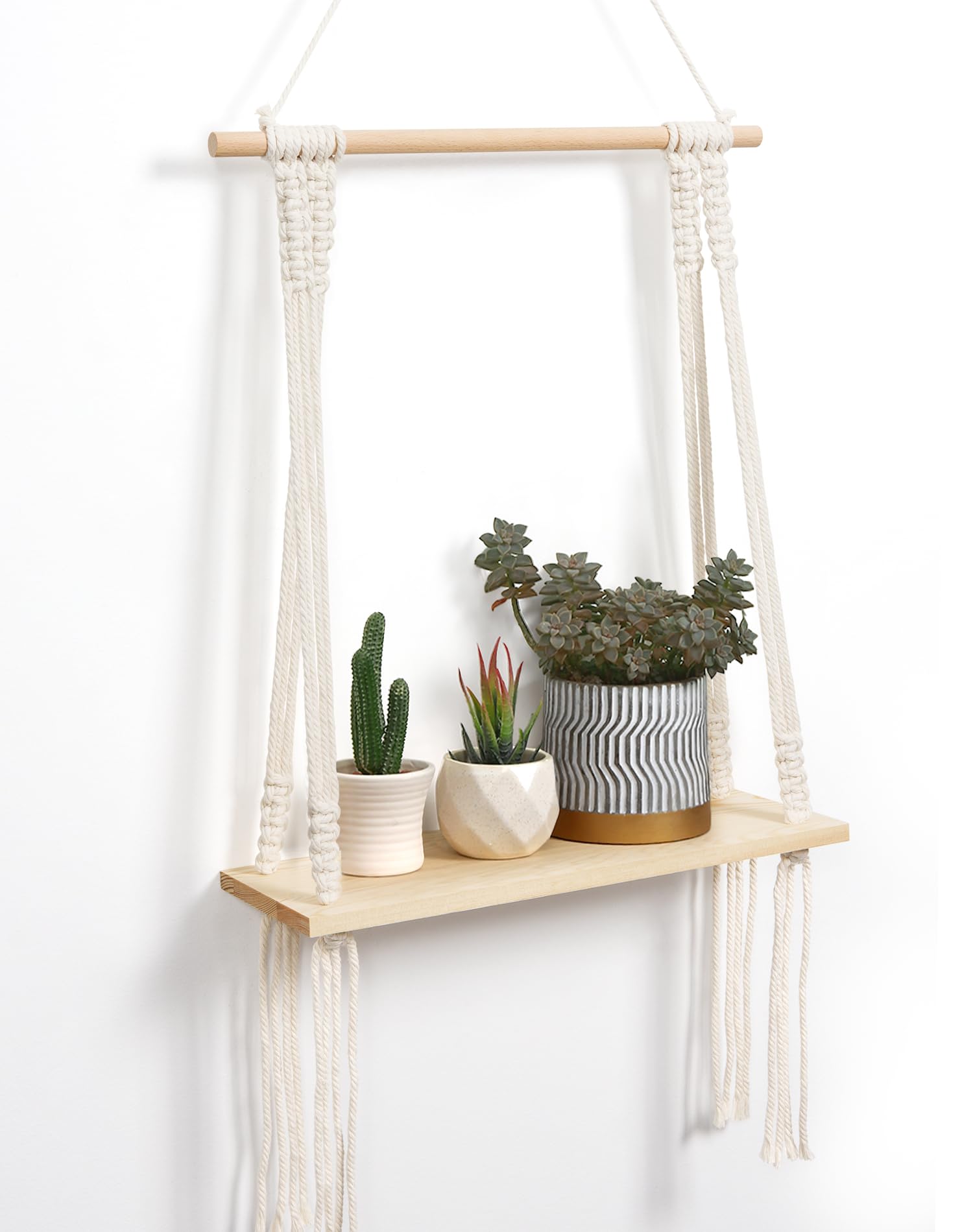 Petrala Macrame Floating Shelves Boho Wall Decor Wood Hanging Shelf, Decoration Bohemian Floating Shelf Hand Woven Tassel Chic Floating Shelf for Living Room Bedroom Bathroom Balcony Hallway