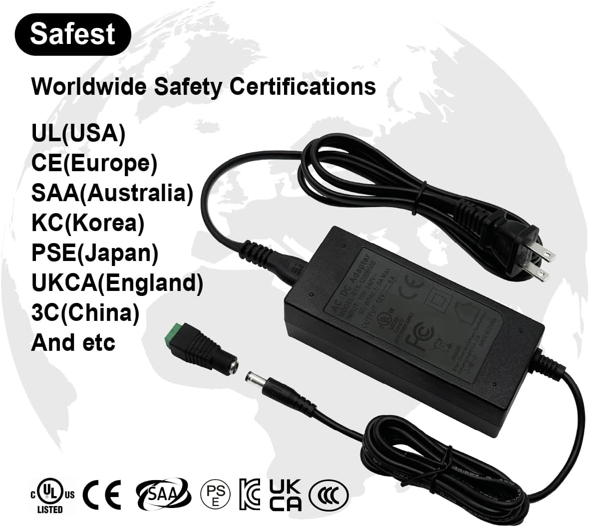 HAMRVL 12V 5A Power Supply Adapter Regulated AC 100-240V to DC 12V Transformer for FCOB WS2811 COB LED Strip Lights CCTV Camera Monitor with 5.5 x 2.1mm Tips, Genuine 12V Lighting Converter, US Plug - Image 4