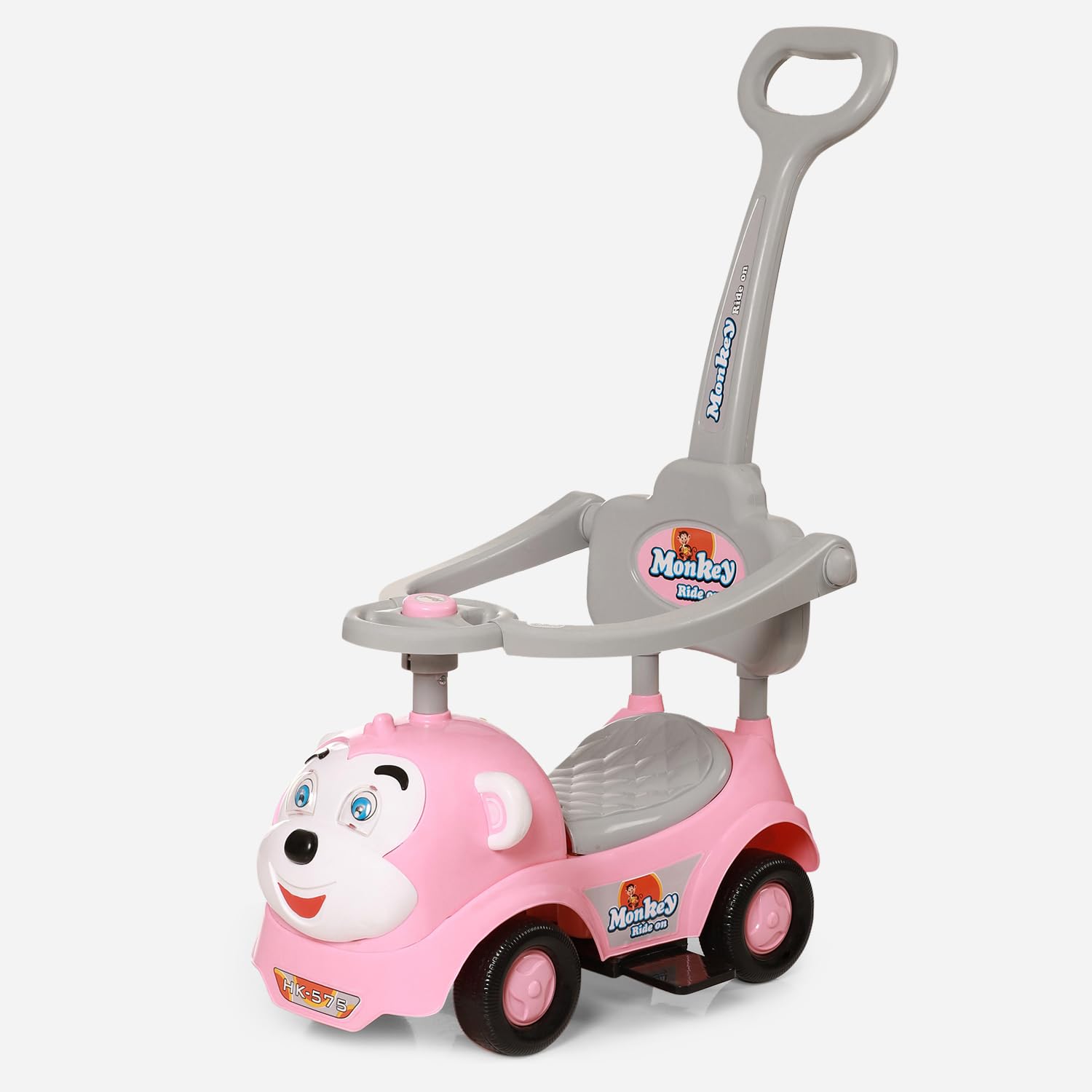 Dash Monkey 3 in 1 Ride On Car for Kids with Music & Parental Handle, Push Car with Safety Arm Rest, Baby Ride On Car for Boys & Girls 1+ Years, Capacity 20 Kg (Pink)