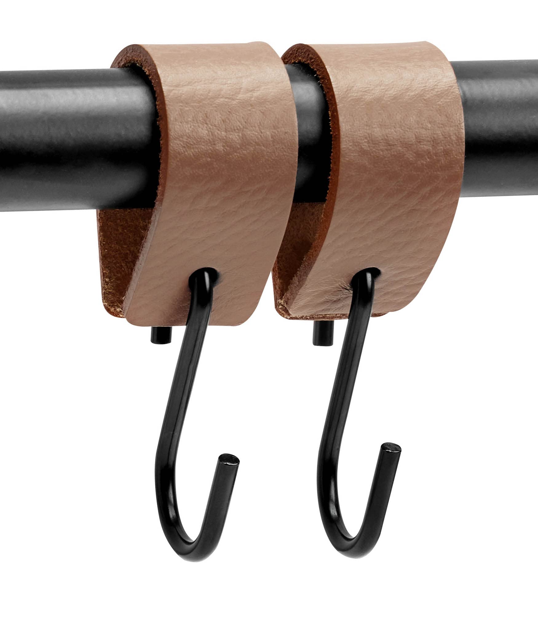 Brute Strength, Leather S Hooks for Hanging, Taupe, 4 Pieces, Incl. Silver & Black Hooks for Hanging Coats Cups, Towels - Image 4