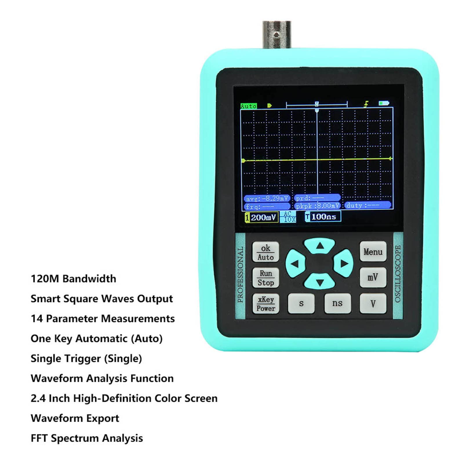 Osciloscopio Digital Portátil Mini Tasa de muestreo de 500 MS/S para Reparación de Automóviles y Pruebas Electrónicas, ABS 2.4 Pulgadas