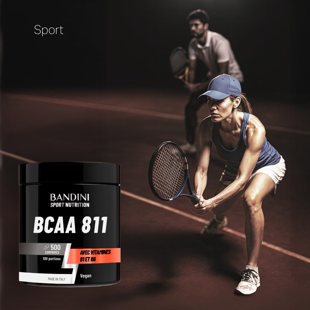 Bandini® BCAA 8:1:1 500 Comprimés | Acides Aminés à Chaîne Ramifiée 8.1.1 | | Leucine, Isoleucine, Valine + Vitamine B1 et B6 | Sans gluten et sans lactose | Supplément Pré et Post Workout | 100% Vegan