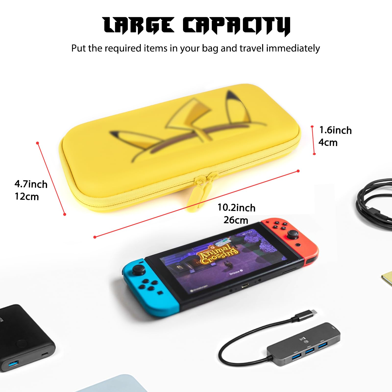 DLseego Custodia da trasporto per Switch e Switch OLED, custodia da viaggio portatile con tappi per i pollici - Giallo