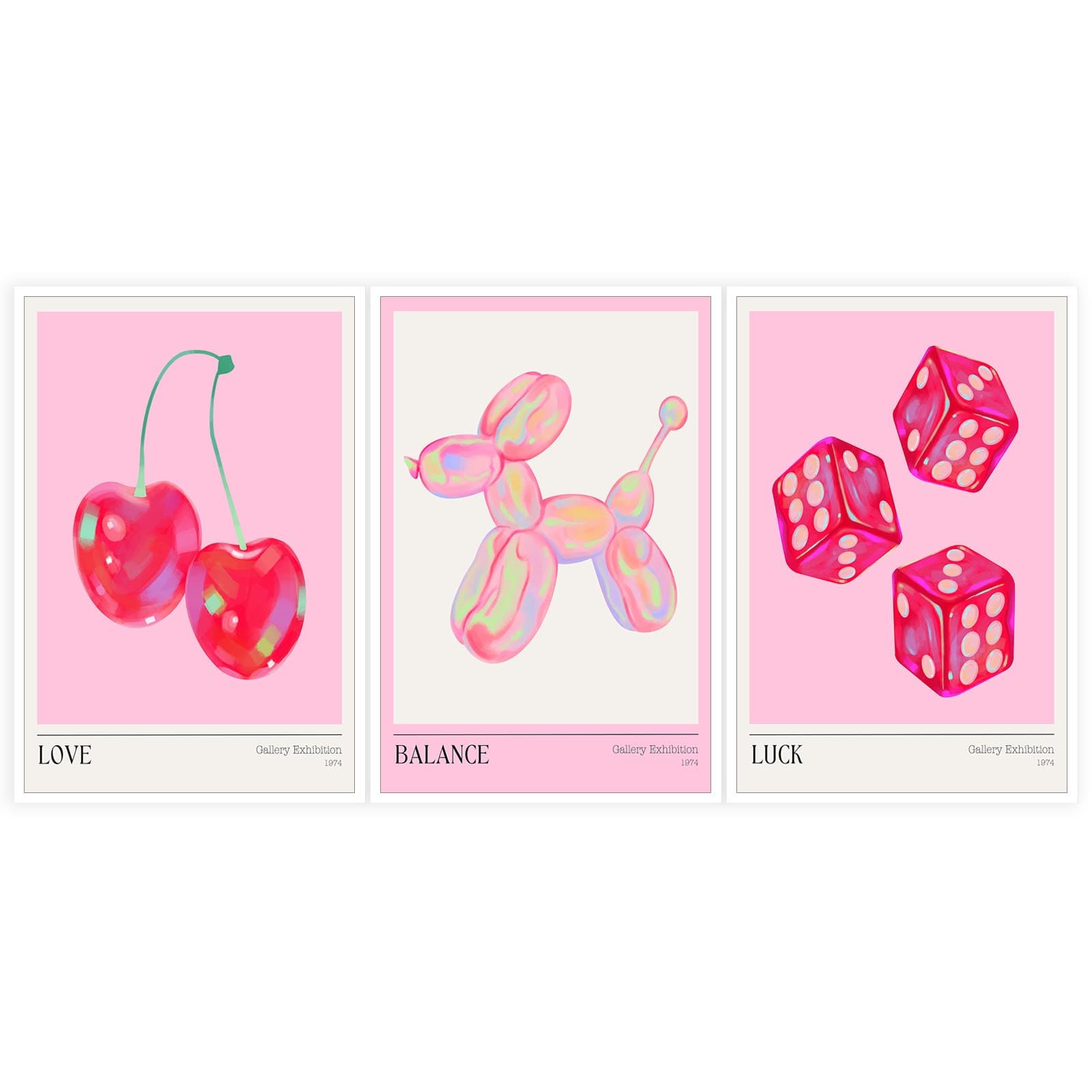 Set of 3 Trendy Pink Creative Poster Funny Aesthetic Wall Art Red