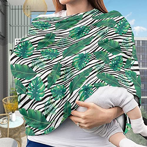 Image of Coldinair Zebra Palm Leaves Print Car Seat Cover for Babies Boys Girls,Soft Stretchy Nursing Cover,Breathable Infant Carseat Canopy,Shopping Cart /High Chair /Stroller Covers