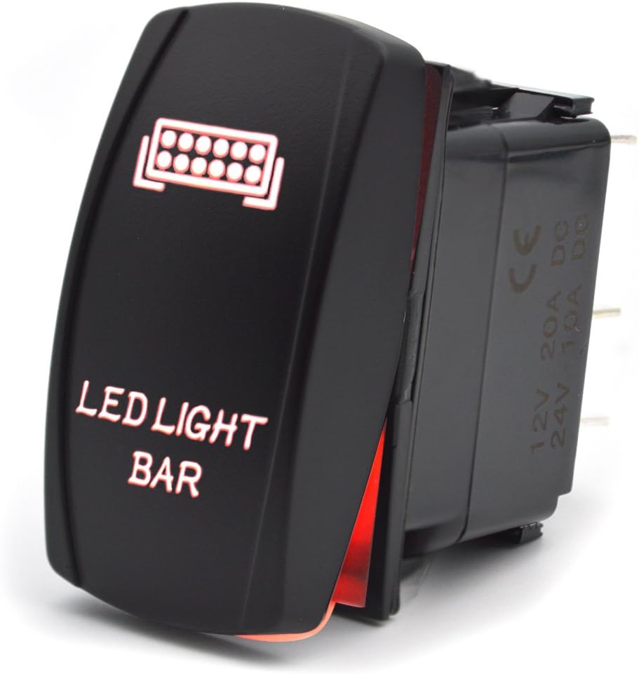 Safego LED Light Bar 5Pin Rocker Switch ON-OFF Auto Car Lamp Light 12V 20A Red RS-LLB-R