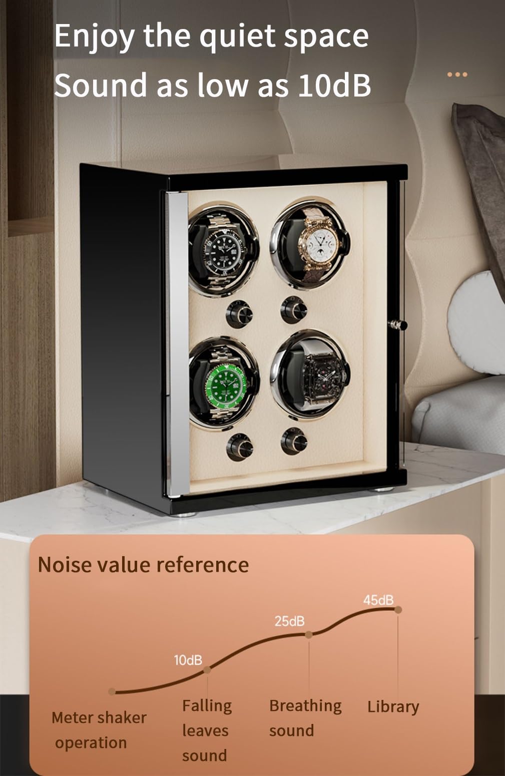 Kronleuchter Uhr Wickler für automatische Uhren Ultra ruhiger Motor für 6 automatische Uhren mit LED-Leuchten weiche Flexible Uhren-Kissen-Aufbewahrungsbox, Black-6+0 Kronleuchter