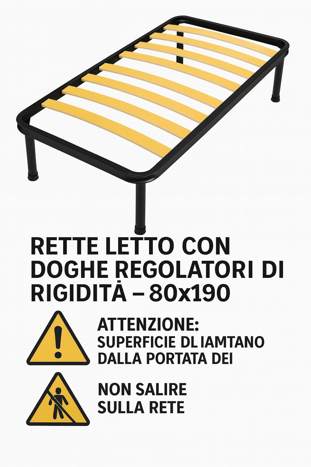 Generico Rete Ortopedica 80x190 in Ferro Rinforzata – 16 Doghe in Legno di Faggio – Doppia Doga Centrale con Regolatori Lombari – Struttura Letto Singolo Made in Italy