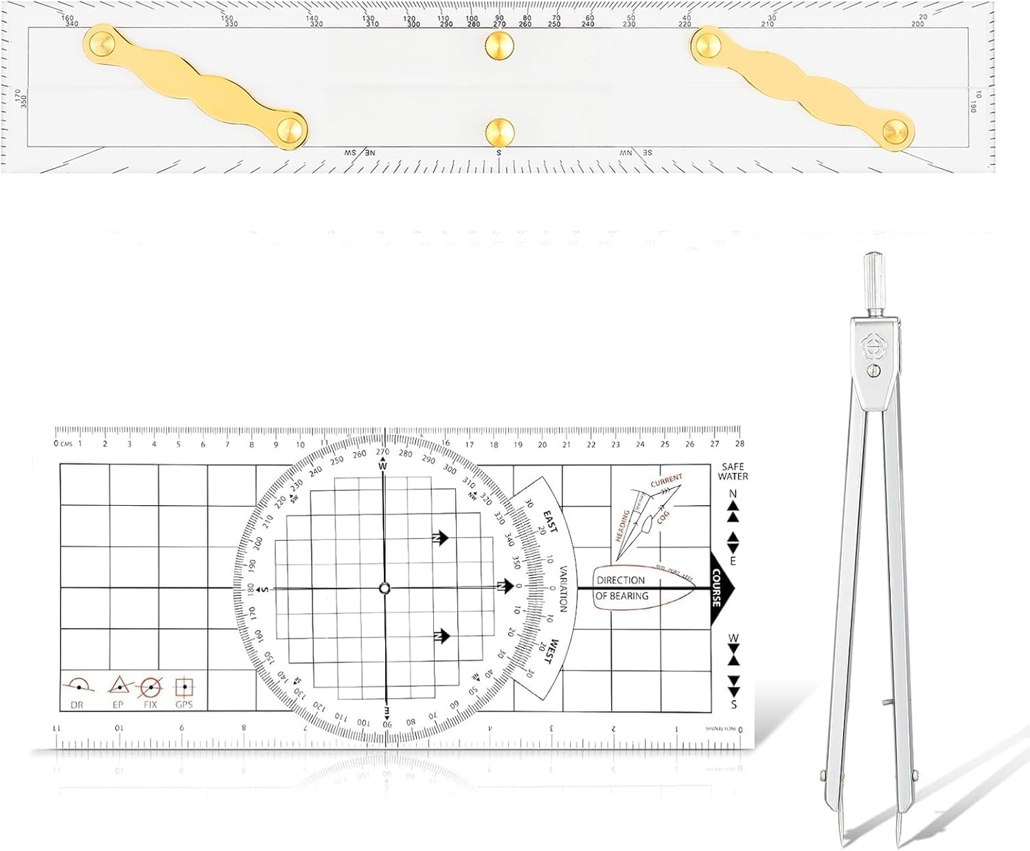 Ironwarrior 3-Piece Navigation Set: Ruler, Protractor, Divider for Boats Ironwarrior 3-Piece Navigation Set: Ruler, Protractor, Divider for Boats