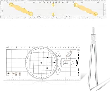 3 Pcs Basic Navigation Set,Including 15inch Parallel Ruler with Brass Arms, Nautical Protractor, and 6 Inch Marine Fixed Points Divider, Marine Accessories with Clear Scales for Boat