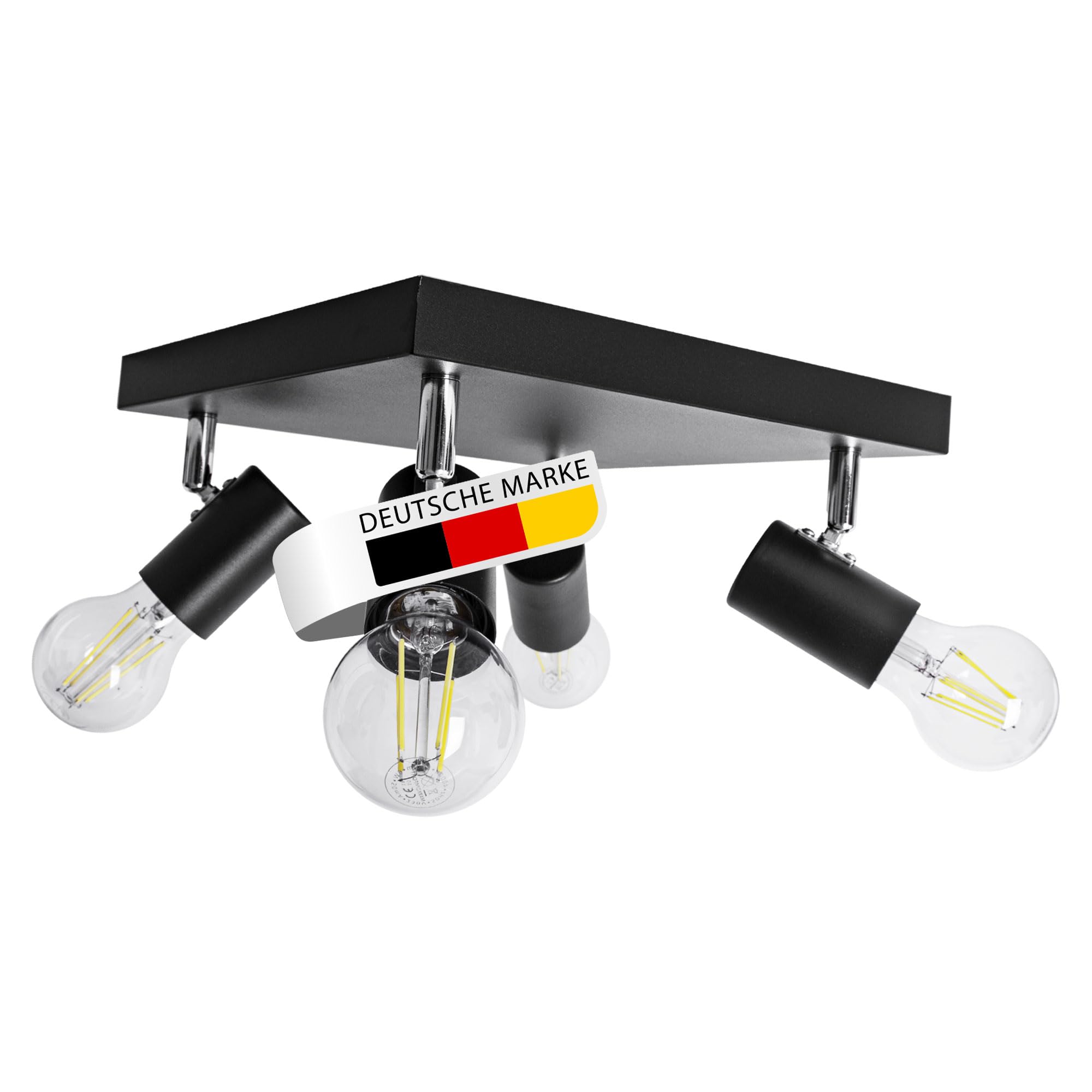 max K O M F O R T LED Deckenleuchte schwarz | 4x E27 Fassung 4-flammig | schwenkbar Deckenlampe Deckestrahler Deckenspot Wandleuchte proShine-E274-BK