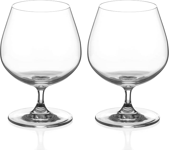 DIAMANTE Brandy Cognac Liqueur Glasses Pair - Auris Collection Undecorated Crystal Snifter Glasses - Set of 2 (1400.702)