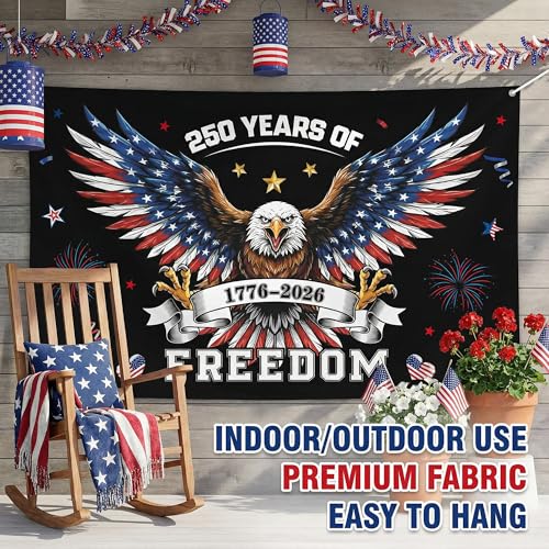 Image of 250th Anniversary Decorations - 4th of July Backdrop for 1776-2026 America Merchandise Patriotic USA Freedom Photo Booth Background Banner for Home Indoor Outdoor,Fourth of July Accessories