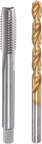 uxcell 516-20 UN Straight Flute Thread Tap y 0.276 in Twist Drill Bit Set, Titanium Plated 6542 Acero de alta velocidad Broca de perforación Máquina