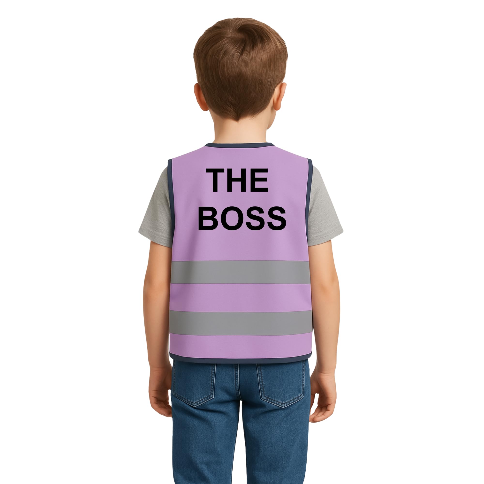 Step Ahead Kids Hi-Vis Safety Infant Vest โ High Visibility Reflective Waistcoat for Children Boys & Girls Safety Vest with Back Side Custom Print (THE BOSS, LILAC, 1-2 Year) โ image 1