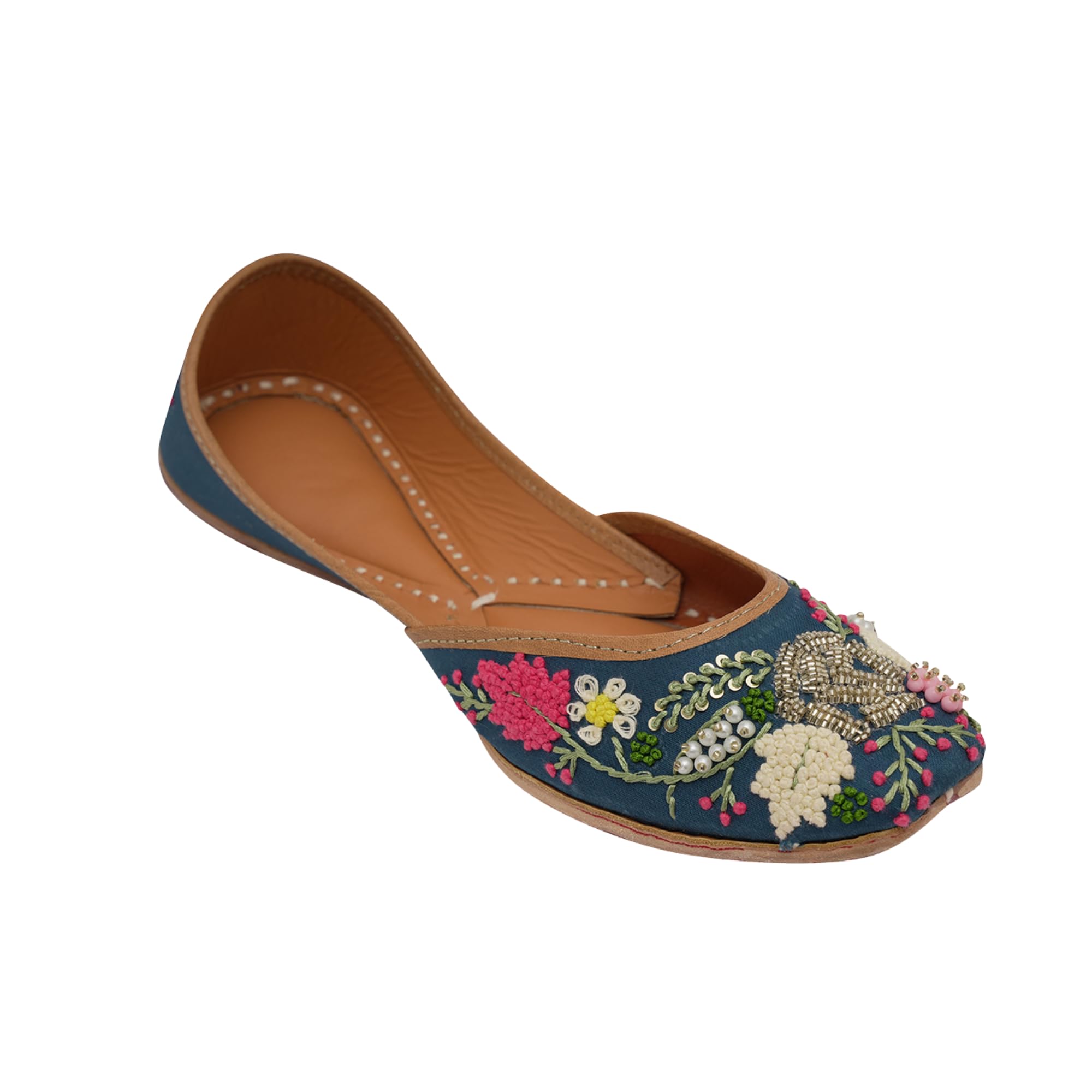 Women embroidered Mojaris Flats | Blue Color-image-43