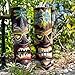 Things2Die4 Set of 2 Hand Crafted Wooden 20 Inch Tiki Wall Masks Palm Tree and Plumeria Flower Designs, Multicolored