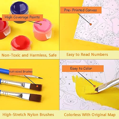 Miniatura 4 de KARMOGSO Kit de pintura por números para adultos, niños y principiantes, kit de pintura al óleo de lienzo de girasol, pintura de dibujo con