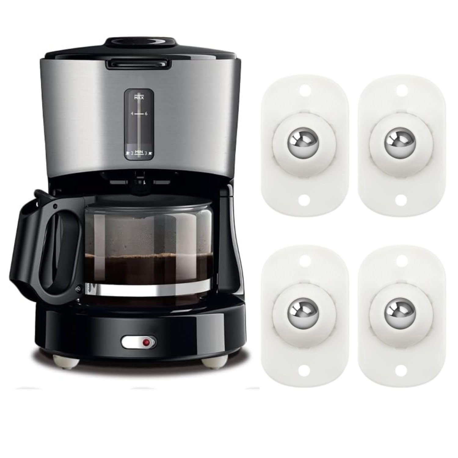 BENCI Self Adhesive Mini Caster Wheels, 360° Swivel Stainless Steel Sticky Pulley, Smooth Rotation Universal Roller for Trash Can, Storage Box, Furniture and Kitchen Appliances (1.8 x 1.1 inch) (4)