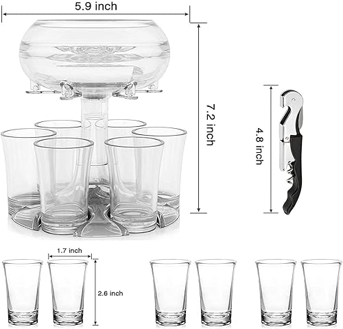 Miniatura 6 de catadog - Dispensador de shots ajustable y soporte de vidrio hecho de plexiglás de grado alimenticio, con 6 vasos para fiestas (transparente)