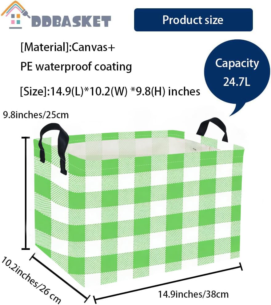 Image of Rectangular Kids Baskets Green grid Basket Cute Storage Bins Organizer Box Boys Room Decor for Home.(Green grid)