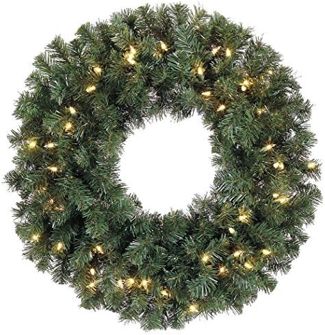 24 Inch Battery Operated Pre-lit Christmas Pine Wreath with 50 Led Clear Lights and Timer, Indoor/outdoor by all