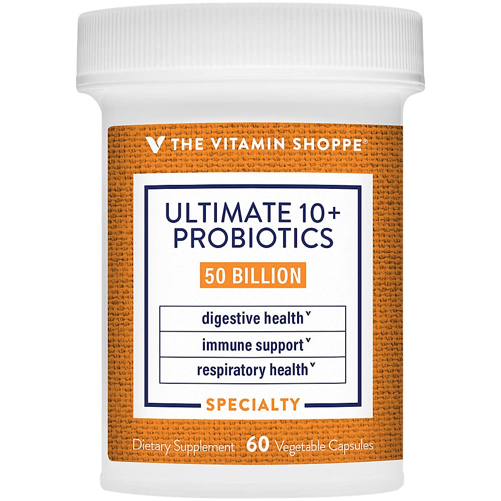 The Vitamin Shoppe Ultimate 10+ Probiotics 50 Billion CFU - 10 Probiotic Strains for Digestive Health, Immune & Gut Support (60 Vegetable Capsules) 1 Count (Pack of 1)