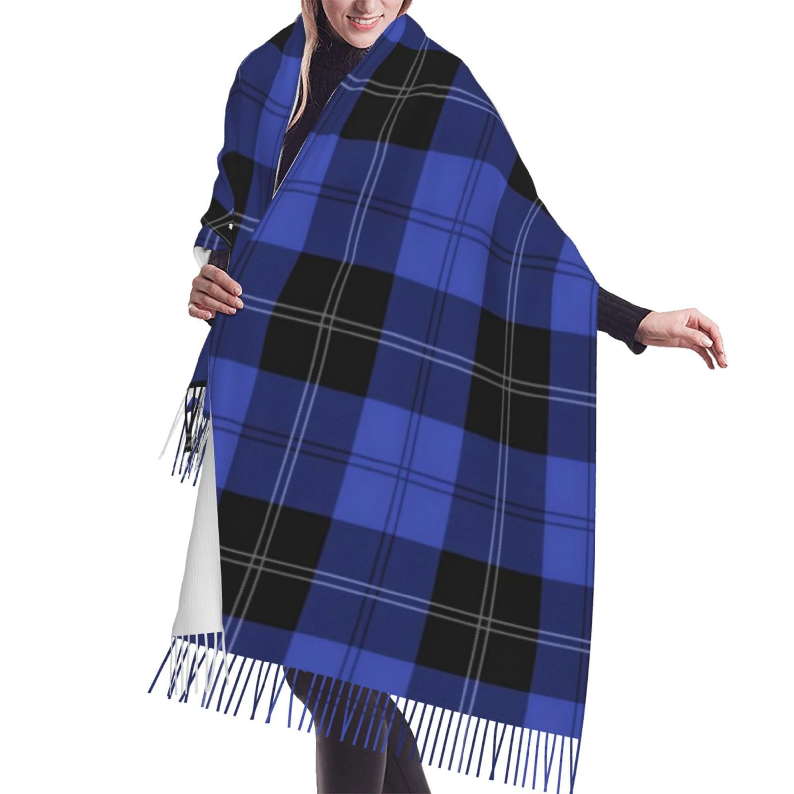 Gratka Unisex As Picture Scarf,Ramsay Hunting Tartan In Blue, Fringed Scarf Large Warm Soft Cashmere Feel Shawls Wraps 196X68 Cm