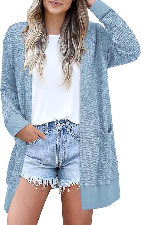 STYLEWORD Strickjacke Damen Langarm Sommer Leichtes Cardigan Open Front Strickpullover mit Taschen
