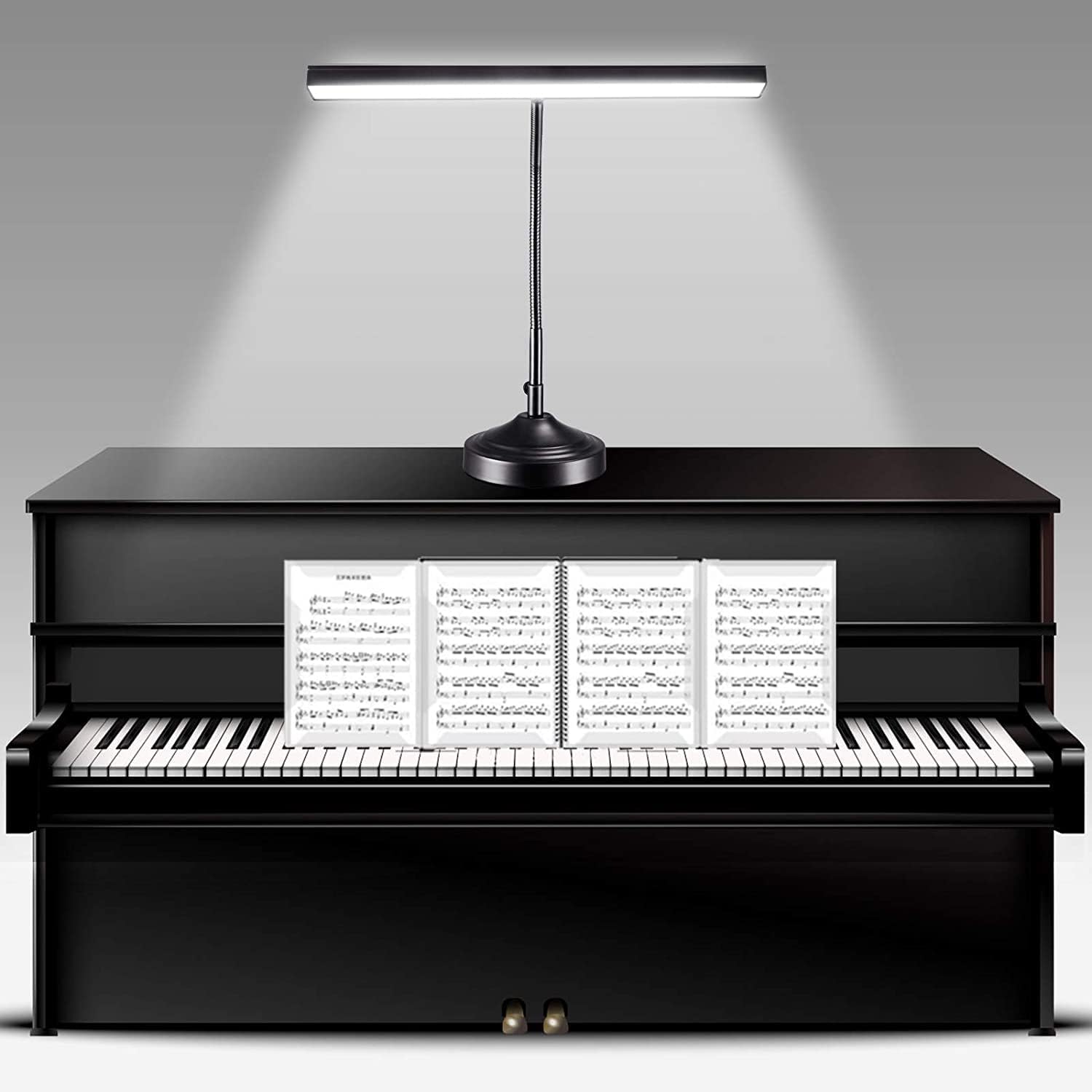 Piano Light, LED Piano Lamp for Upright/Digital/Grand Pianos, Flexible Gooseneck Music Stand Light with 3 Color Modes×10 Brightness, Desk Lamp for Home Office, Black, 10W, 1000LM (with Base)