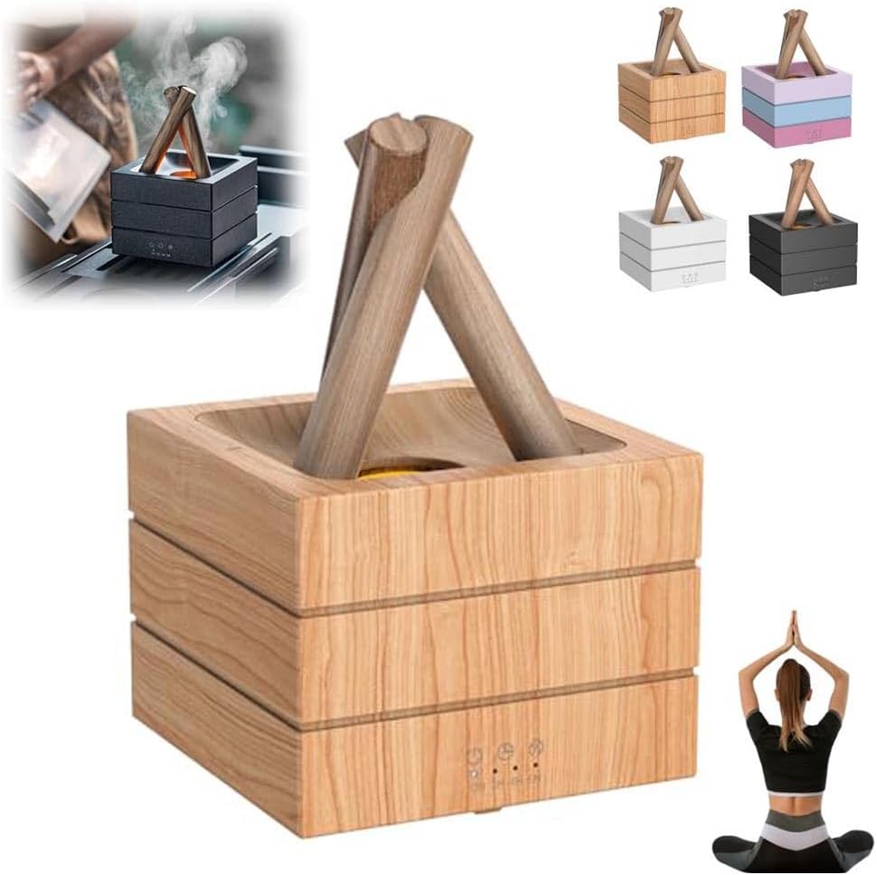 Flames Humidifier Essential Oil 280ML Humidifier with Essential Oil, Difusor de Aromas Para Casa, with 7 Colors Light, Timer & Auto-Off for Bedroom Living Room Office (Wood)