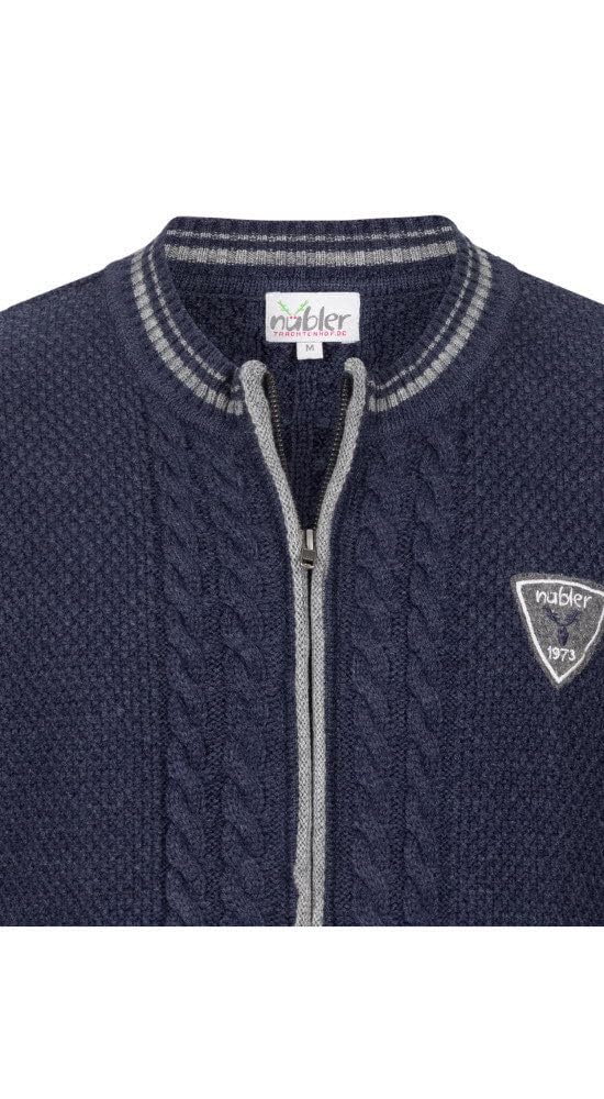 Nübler Trachtenjacke Herren - Strickjacke Herren im Landhausstil, gerader Schnitt mit Reißverschluss - Moderne bayrische Tracht, Henry Blau