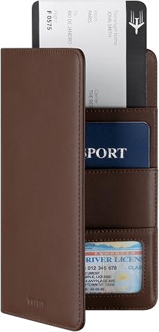 VULKIT Cartera de Viaje para Pasaporte, Funda de Cuero para Pasaporte, Organizador de Documentos de Viaje con Bloqueo RFID para Mujeres y Hombres