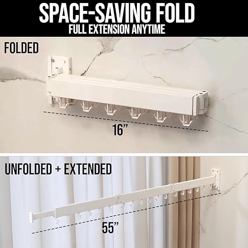 Miniatura 4 de Percha de ropa plegable de tres pliegues montada en la pared estante de secado de ropa retráctil, ahorro de espacio para baño, balcón, vestíbulo,