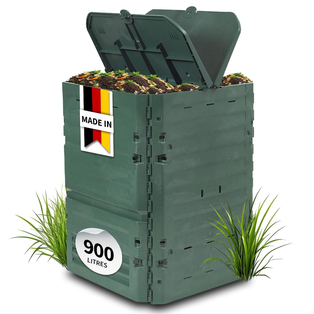 GARANTIA Thermo-King Composteur de Jardin 900L Vert – Bac à Compost extérieur Robuste – Composteur Grande capacité pour déchets organiques – Bacs à Compost Pratiques pour Potager et Jardin