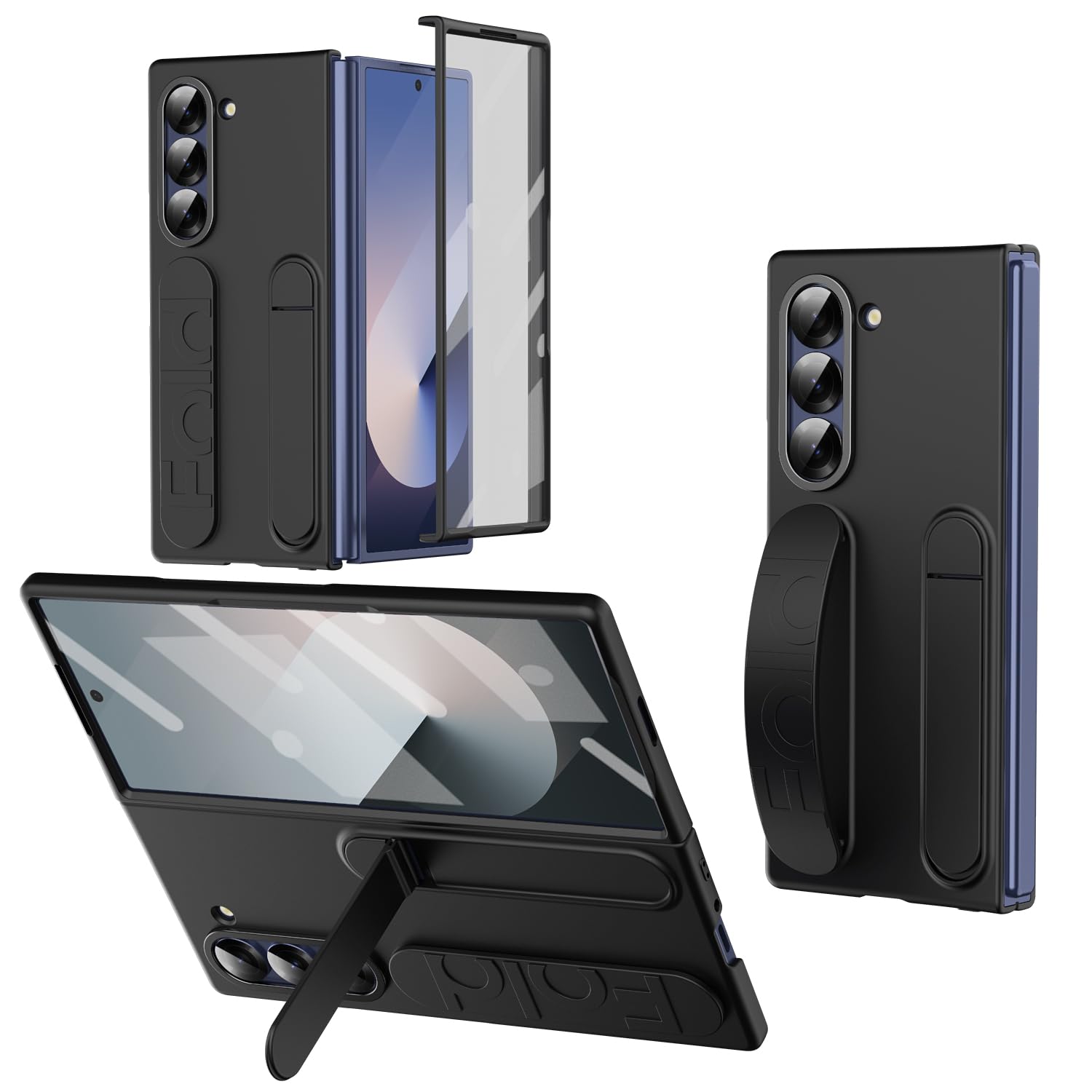 XIMAND for Samsung Galaxy Z Fold 6 Protect Case with Wristband Stand,Bulit-in Screen & Lens Protection Shockproof Full Body Drop Fall Protection.(