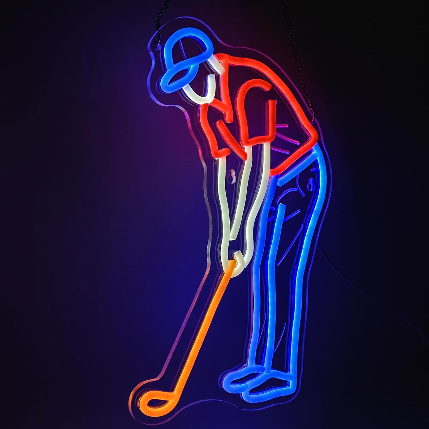 Golf Neon Sign - Dimmable LED Golfer Light, Wall Decor for Man Cave, Office & Home | Golf Gift for Men, Dad & Teens (16x10 Inches, Red & Blue)